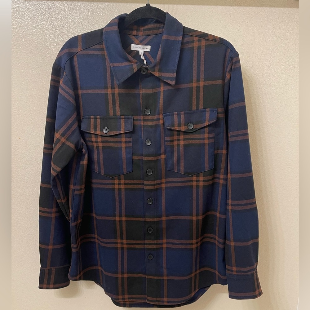 Good American - Blue Rinse Large Plaid Flannel